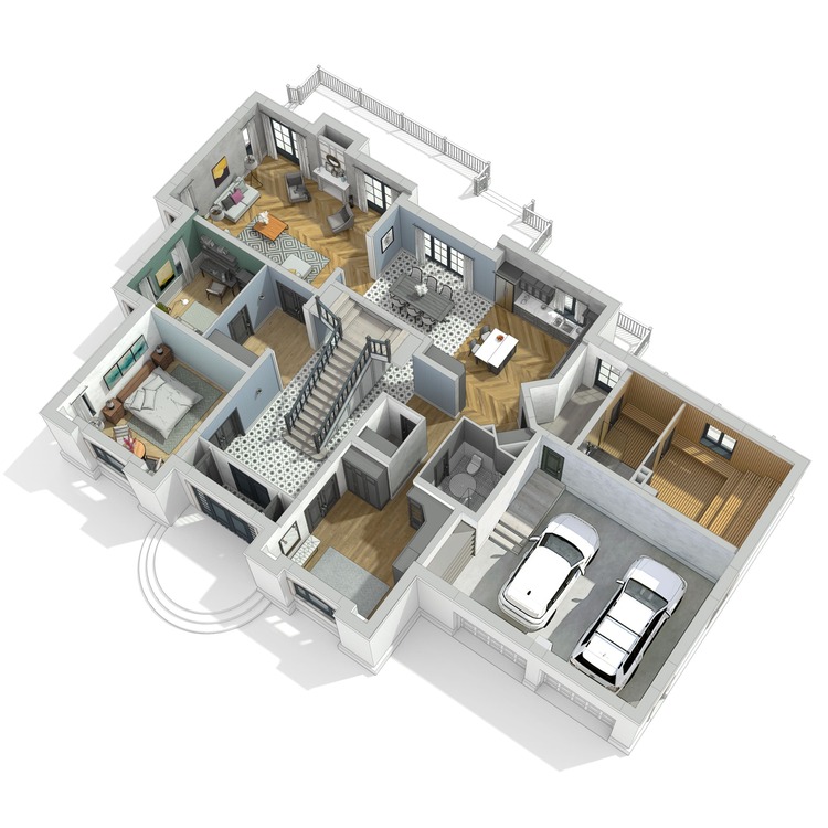 3d модель планировки дома (с концепцией дизайна интерьера).